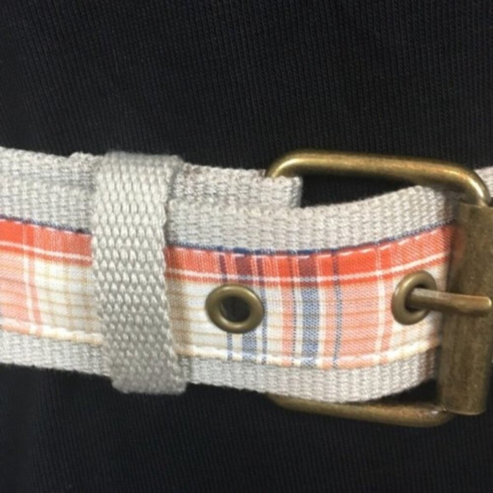 Preppy Plaid Belt Orange Tan Canvas Strapping Size Medium to Large Vintage Chic